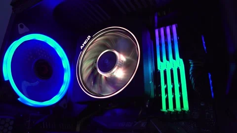 Colorful computer processor and fans Stockbeeldmateriaal 139568593