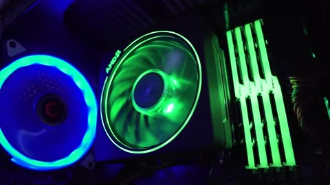 Colorful computer processor and fans Stockbeeldmateriaal 139569300