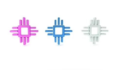 Colorful Computer processor with microcircuits CPU icon isolated on white b.. Illustrazione stock