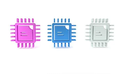 Colorful Computer processor with microcircuits CPU icon isolated on white b.. イラスト素材