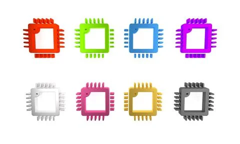 Colorful Computer processor with microcircuits CPU icon isolated on white b.. イラスト素材
