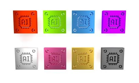Colorful Computer processor with microcircuits CPU icon isolated on white b.. イラスト素材