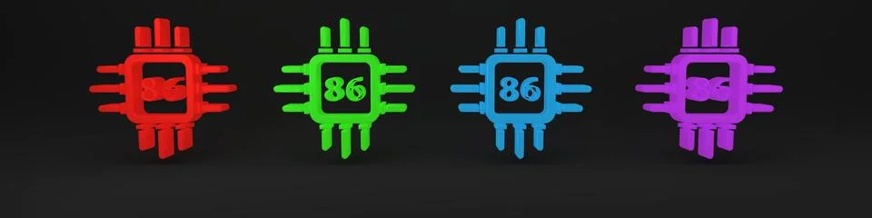 Colorful Computer processor with microcircuits CPU icon isolated on black b.. Stock Illustration