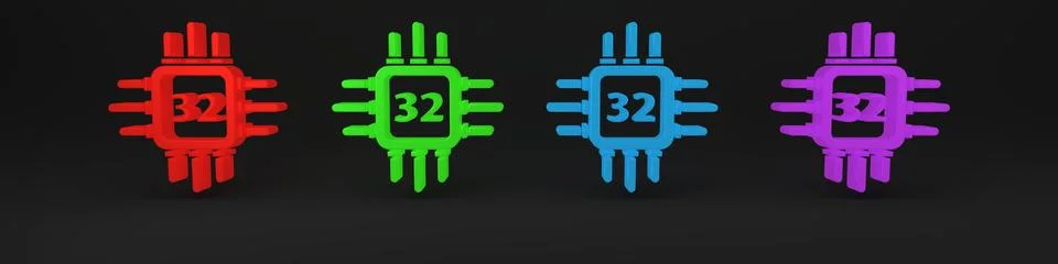 Colorful Computer processor with microcircuits CPU icon isolated on black b.. イラスト素材