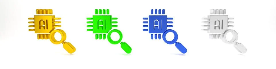 Colorful Computer processor with microcircuits CPU icon isolated on white b.. Illustrazione stock