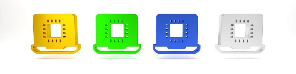 Colorful Computer processor with microcircuits CPU icon isolated on white b.. Stock Illustration