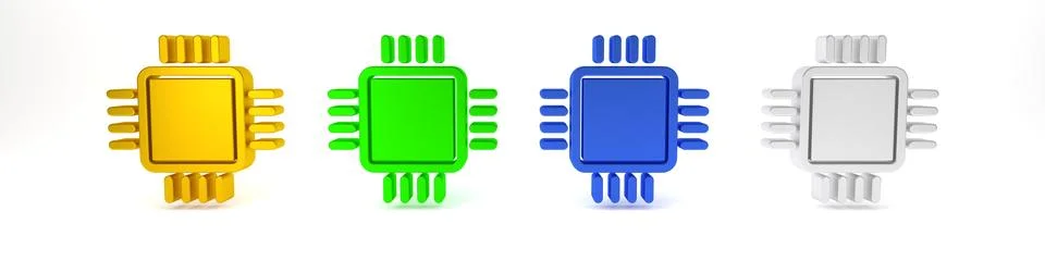 Colorful Computer processor with microcircuits CPU icon isolated on white b.. Stock Photos