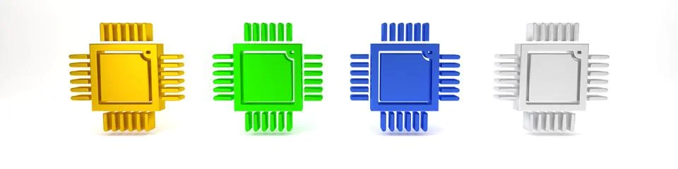 Colorful Computer processor with microcircuits CPU icon isolated on white b.. Stock Photos