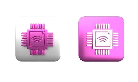 Colorful Computer processor with microcircuits CPU icon isolated on white b.. Stock Photos