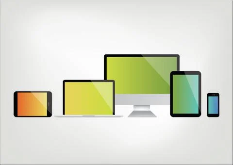 Colorful computer screens - laptop, smart phone, tablet device Stock Illustration