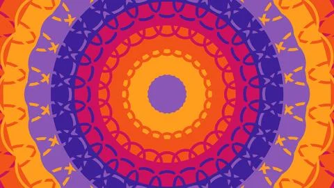 Colorful concentric circle design featuring warm oranges and purples with int Stock-Illustration