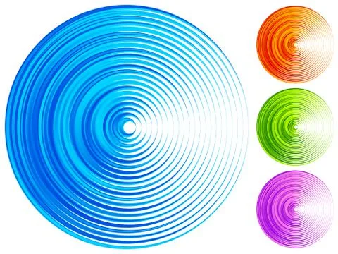 Colorful concentric circle elements. 4 bright, vivid, vibrant colors Illustrazione stock