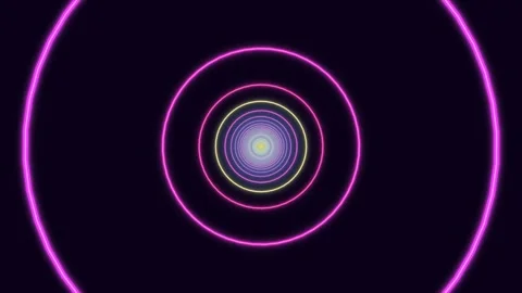 Colorful concentric circles with glowing effects in a dark space Stock Footage 337301569