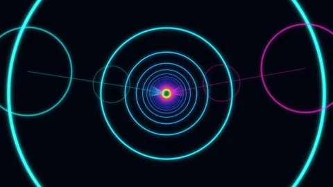 Colorful concentric circles with glowing lines in dark background Stock Footage 337072382