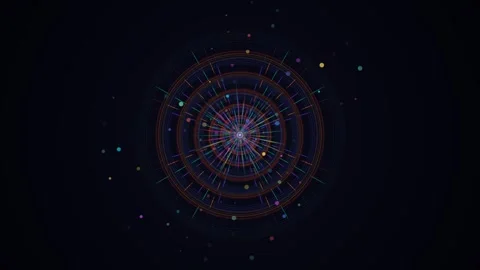 Colorful Concentric Circles Loop - Radiant Line Particle Tech Backdrop Stock Footage 341786758