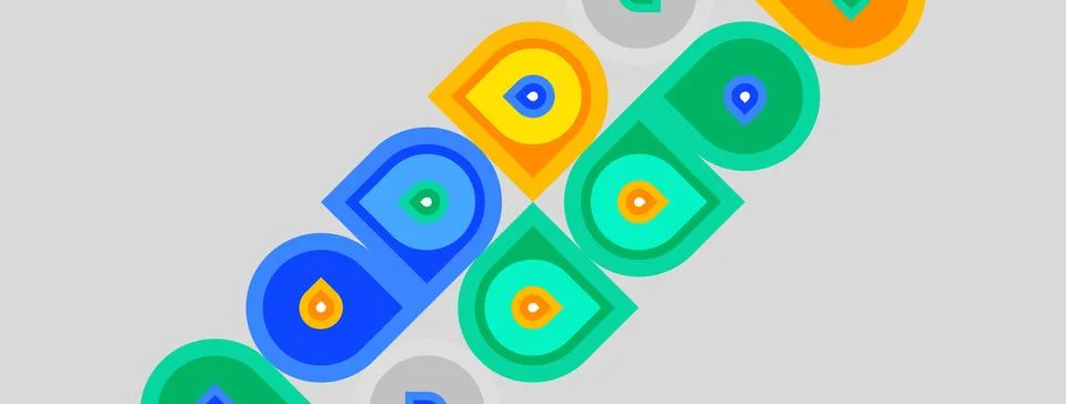 Colorful concentric circles overlap, creating playful geometric pattern. Brig イラスト素材