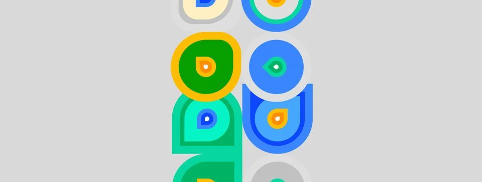 Colorful concentric circles, squares, rectangles form abstract pattern. Brigh Illustrazione stock