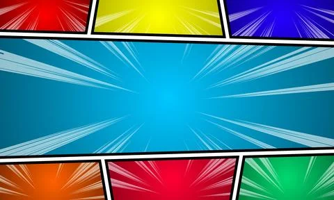 Colorful concept comic book page with halftone radial rays humor effect. Ve.. Illustrazione stock