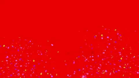 Colorful confetti and streamers falling on red background Stock Footage 337611136