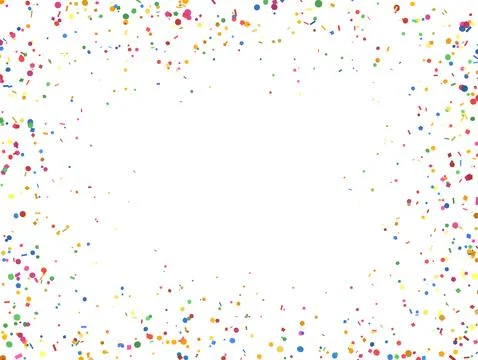 Colorful confetti border framing empty white background Иллюстрация