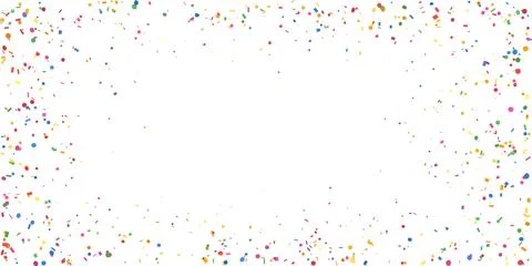 Colorful confetti creating festive frame on white background Иллюстрация