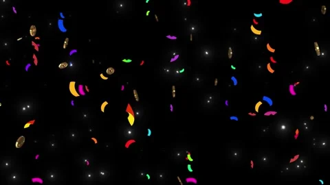 Colorful confetti exploding in dark space for celebration event footage Видео 346438937