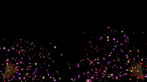 Colorful confetti explosion on black background. Festive party streamers for Stock Footage 341303802