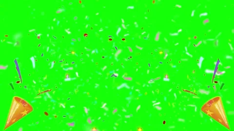Colorful confetti explosion on green screen. Party poppers bursting with Stock Footage 340716262