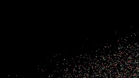 Colorful confetti explosions middle overlay on black screen. realistic falling d Stock Footage 341913674