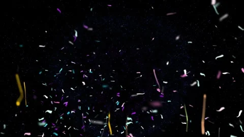 Colorful confetti falling on black background. Festive party streamers for Vidéo 340117830