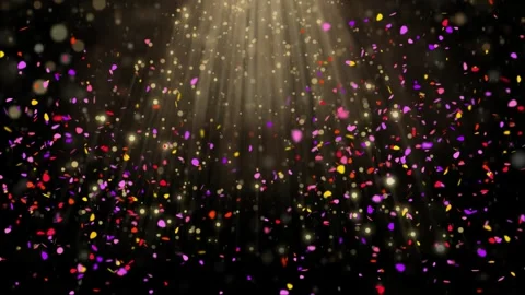Colorful confetti falling on black background. Festive party celebration with Vídeo Stock 340381412