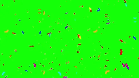 Colorful confetti falling down against a green screen background for easy Stockbeeldmateriaal 346217882