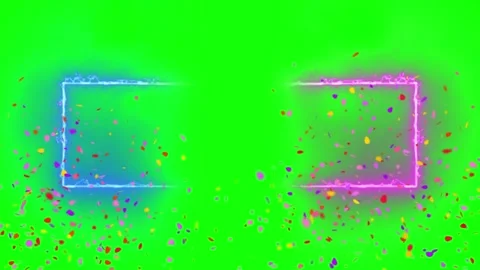 Colorful confetti falling on green screen. Festive party background with neon Stock Footage 340380910