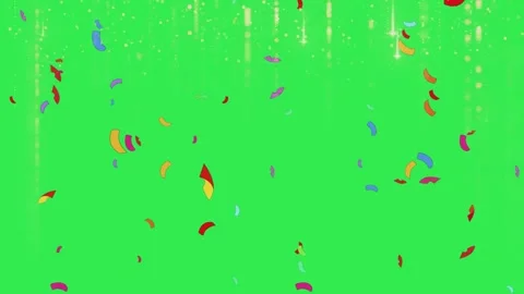 Colorful confetti falling on green screen. Festive party background with light Vídeos de archivo 340382006