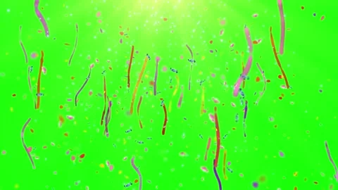 Colorful confetti falling on green screen. Festive party streamers isolated on Vídeo Stock 340716257