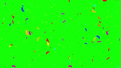 Colorful confetti falling on green screen. Festive party streamers for video Vídeo Stock 340716416