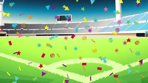 Colorful Confetti Falling Over Empty Sports Stadium Animation Stock Footage 340758252