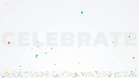 Colorful Confetti Falling Over White Background with Celebrate Text Stock Footage 331592870