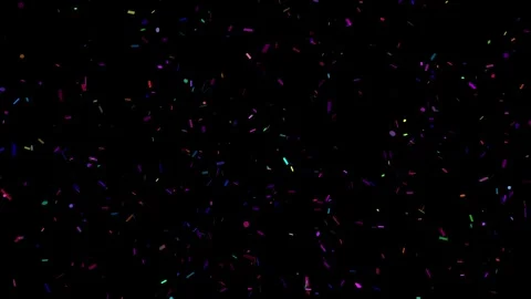 Colorful confetti pieces falling down on black background loop Stock Footage 327594784