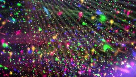 Colorful Confetti Sparkling Light Rays Over Dark Background Stock Footage 331939724