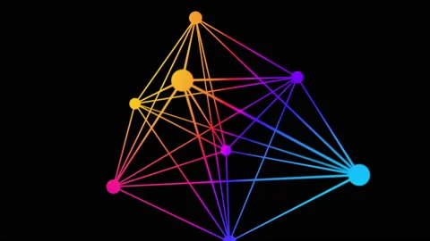 Colorful connected dots geometric shape on a dark background. Seamless loop Video stock 97944046
