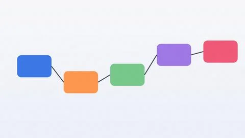 Colorful connected rectangular nodes diagram with arrows Illustrazione stock