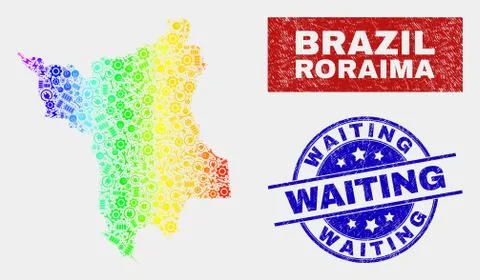 Colorful Construction Roraima State Map and Scratched Waiting Stamps Stock Illustration