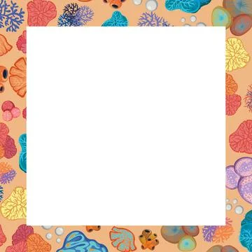 Colorful Coral Reef Vector Frame with Central White Copy Space Stock Illustration