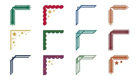 Colorful corner decorative elements with various patterns and styles Иллюстрация