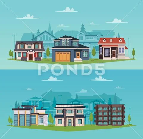 Colorful Countryside Horizontal Banners Stock Illustration