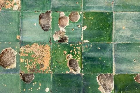 Colorful cracked tile texture, split tile, old vintage floor or wall background Stock Photos