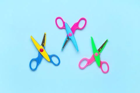 Colorful craft scissors for creative projects and school supplies, brightly c Stock Photos