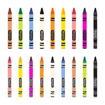Colorful Crayola Crayons Set, Crayola's large color pencil set in rainbow colors Stock Illustration