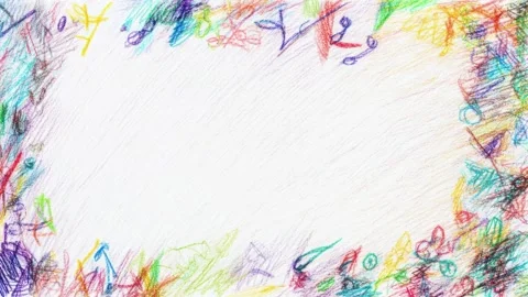 Colorful crayon border frame with white copy space, hand drawn digital stop.. Stock Footage 342043363